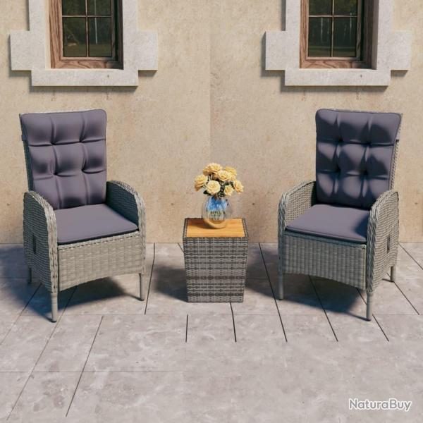 Ensemble de bistro de jardin 3pcs Rsine tresse et acacia Gris