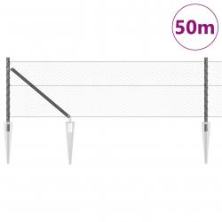 Clôture HexagonaleGrise 0,6x50 m Acier, Poteaux de Clôtureavec Ancre Droitée 13 pcs Ø32 mm 80 cm Aci