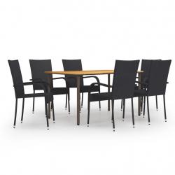 Ensemble à manger de jardin 7 pcs Résine tressée Noir
