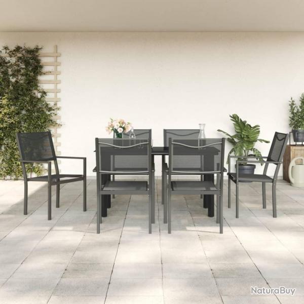Ensemble  manger de jardin 7 pcs noir textilne et acier