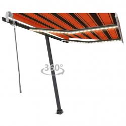 Auvent manuel rétractable avec LED 350x250 cm Orange et marron