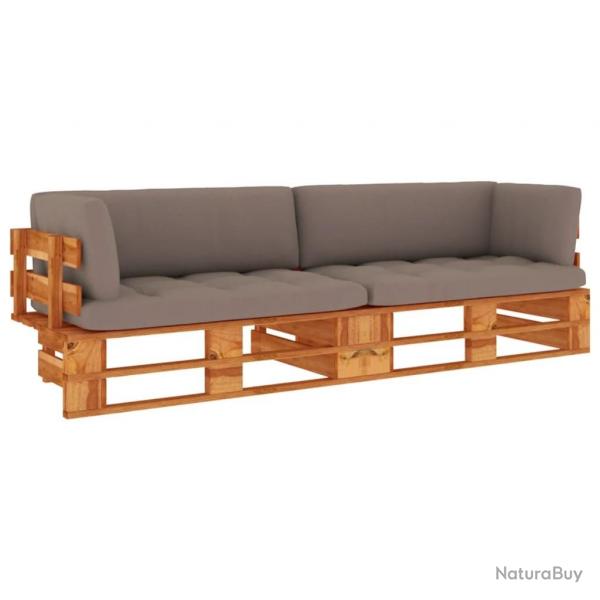 Canap palette 2 places et coussins Pin imprgn de marron miel