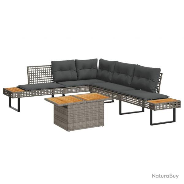 Salon de jardin avec coussins 5 pcs gris rsine tresse acacia