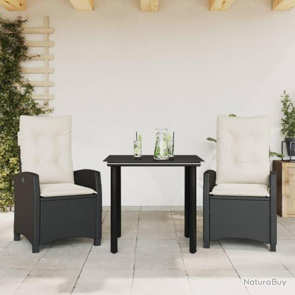 Ensemble  manger de jardin avec coussins 3 pcs Noir