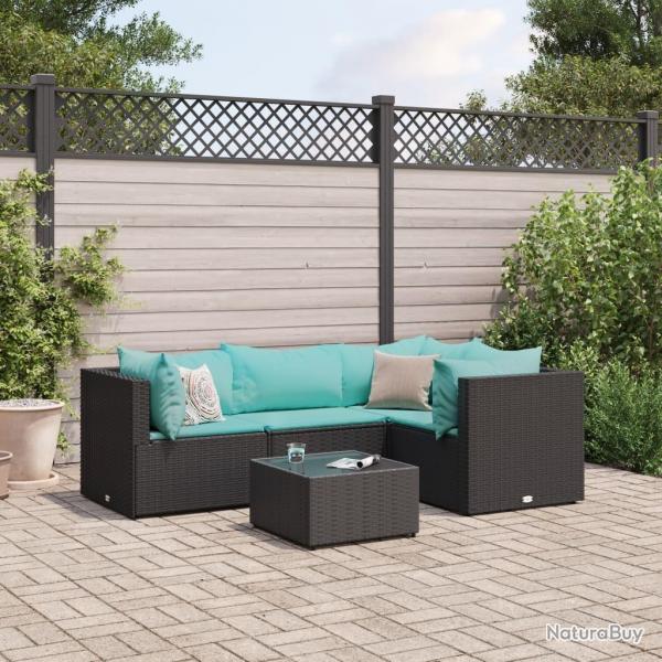 Salon de jardin 5 pcs avec coussins Noir Rsine tresse