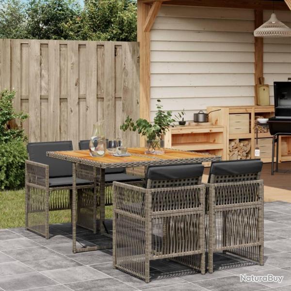Ensemble  manger de jardin 5 pcs coussins gris rsine tresse