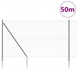 Clôture hexagonale grise1,6x50 m en acier, Poteaux de clôtureavec piquet 13 pcs Ø32 mm 180 cm en aci