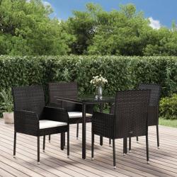 Ensemble à manger de jardin coussins 5pcs Noir Résine tressée