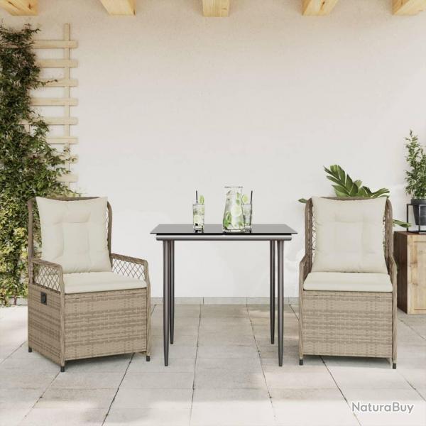 Ensemble  manger de jardin et coussins 3 pcs Beige poly rotin