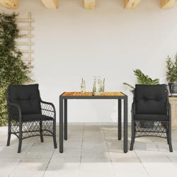 Ensemble de bistro 3 pcs avec coussins noir résine tressée