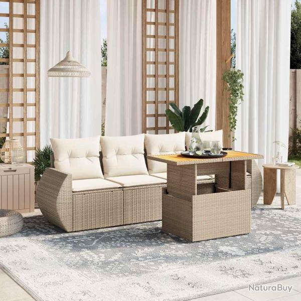Salon de jardin avec coussins 5 pcs beige rsine tresse
