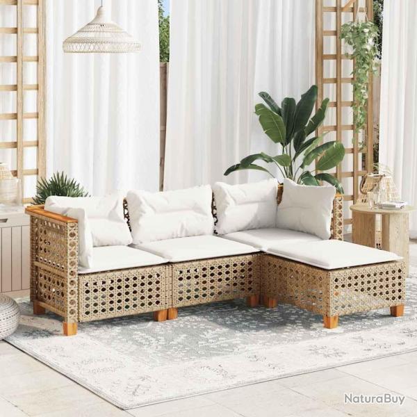 Salon de jardin avec coussins 4 pcs beige rsine tresse