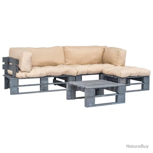 Salon palette de jardin 4 pcs avec coussins sable bois