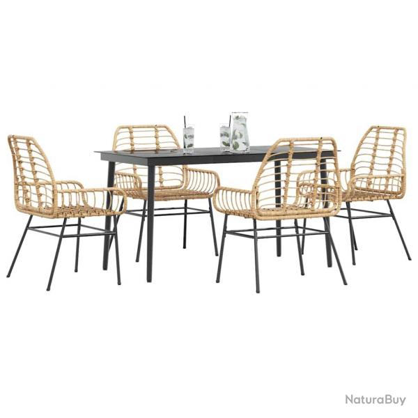 Ensemble  manger jardin 5pcs marron poly rotin verre