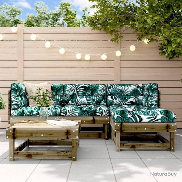 Salon de jardin 5 pcs avec coussins bois de pin imprgn