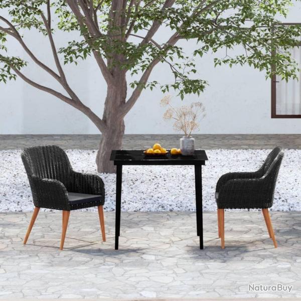 Ensemble  manger de jardin avec coussins 3 pcs noir