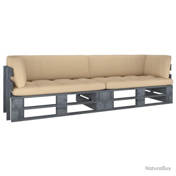 Canap palette 2 places avec coussins Pin imprgn de gris
