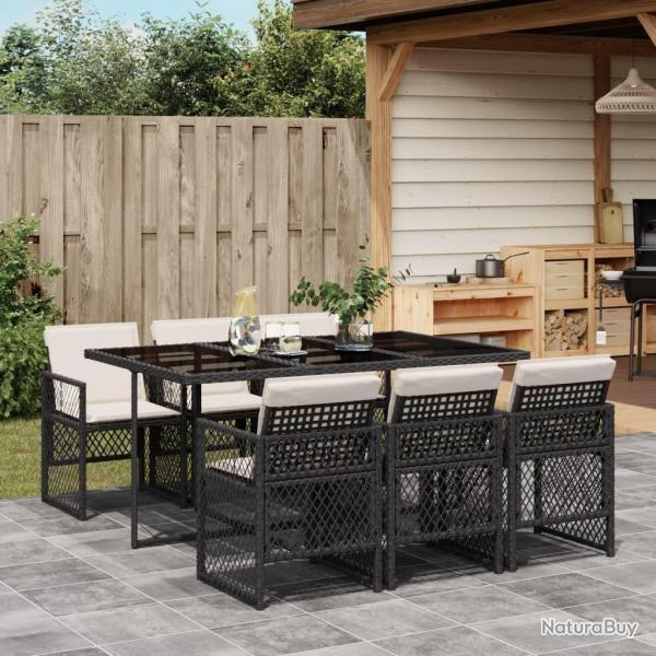 Ensemble  manger de jardin coussins 7 pcs noir rsine tresse