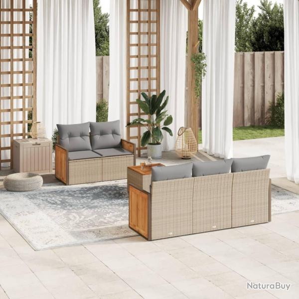 Salon de jardin avec coussins 6 pcs beige rsine tresse