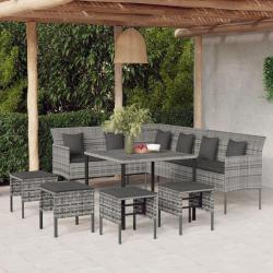 Ensemble à manger jardin 6pcs et coussins gris résine tressée