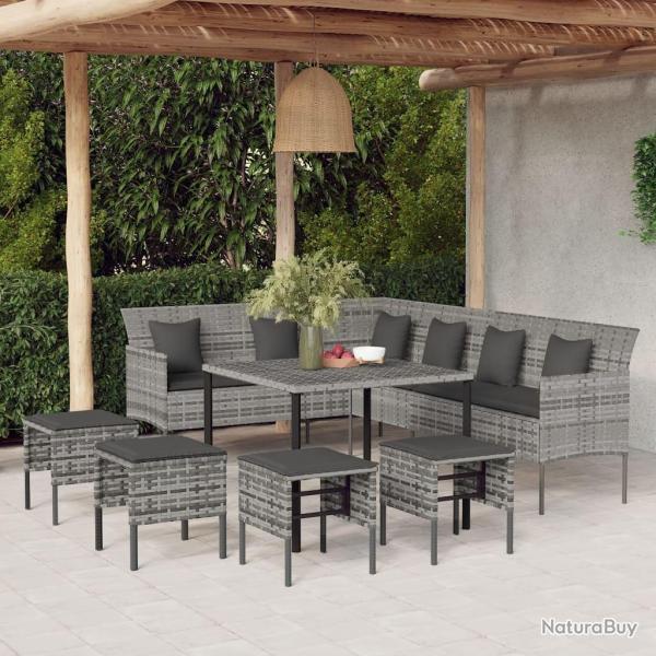 Ensemble  manger jardin 6pcs et coussins gris rsine tresse