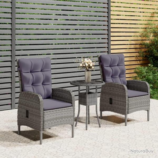 Ensemble de bistro de jardin 3 pcs Rsine tresse Gris