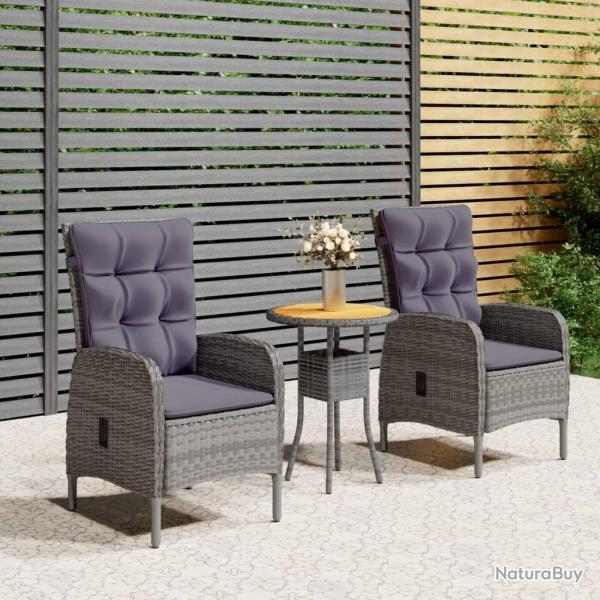 Ensemble de bistro de jardin 3 pcs Rsine tresse Gris