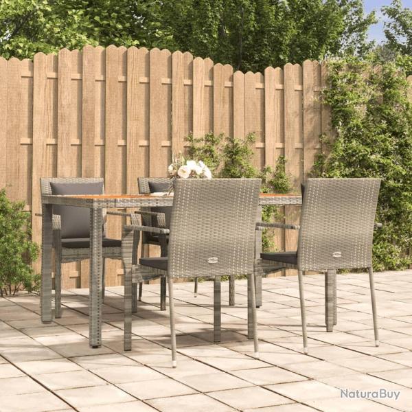 Ensemble  manger de jardin 5 pcs coussins gris rsine tresse