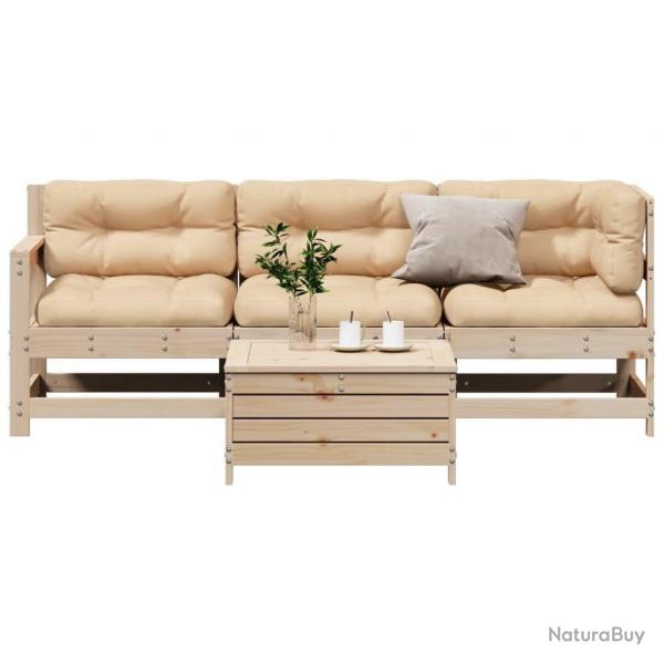 Salon de jardin 4 pcs avec coussins Bois de pin massif