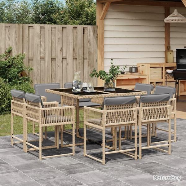 Ensemble  manger de jardin et coussins 9 pcs mlange beige