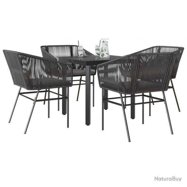 Ensemble  manger de jardin et coussins 5 pcs noir rotin verre