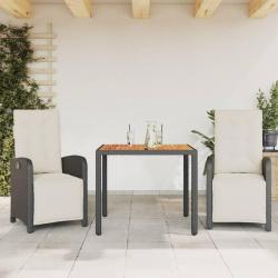 Ensemble de bistro 3 pcs avec coussins noir résine tressée
