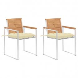 Chaises de jardin avec coussins lot de 2 Teck solide et acier