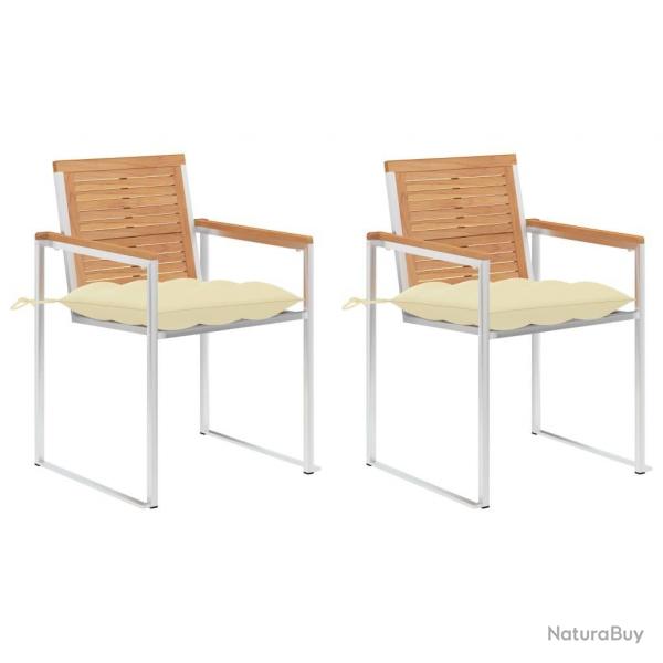 Chaises de jardin avec coussins lot de 2 Teck solide et acier