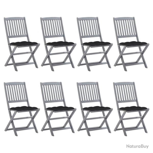 Chaises pliables d'extrieur lot de 8 et coussins Bois d'acacia