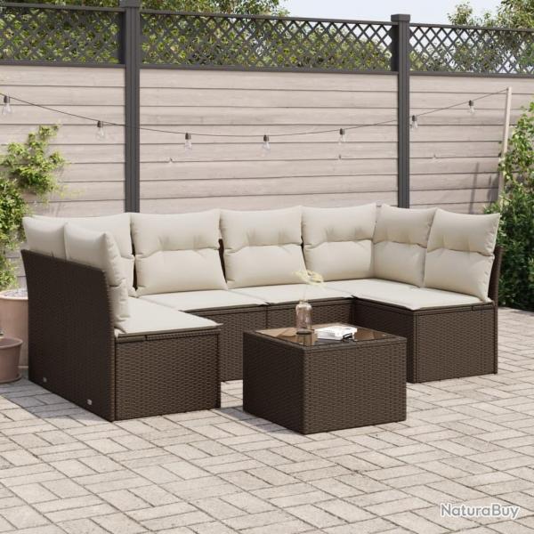 Salon de jardin avec coussins 7 pcs marron rsine tresse