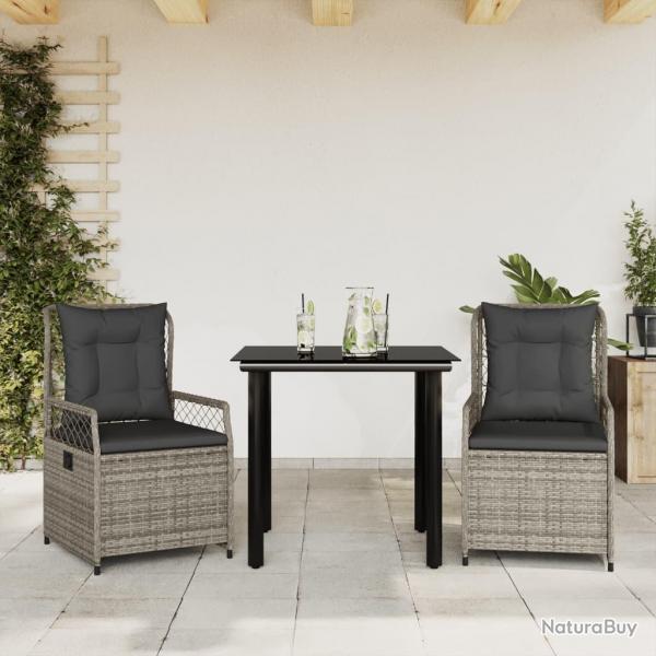 Ensemble  manger de jardin 3 pcs coussins gris rsine tresse