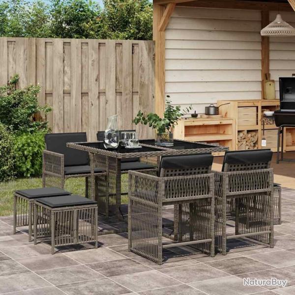 Ensemble  manger de jardin 9 pcs coussins gris rsine tresse