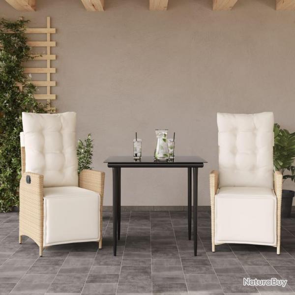 Ensemble  manger de jardin et coussins 3 pcs Beige poly rotin