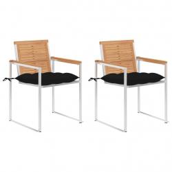 Chaises de jardin avec coussins lot de 2 Teck solide et acier