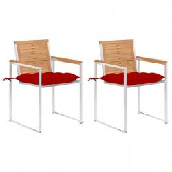 Chaises de jardin avec coussins lot de 2 Teck solide et acier