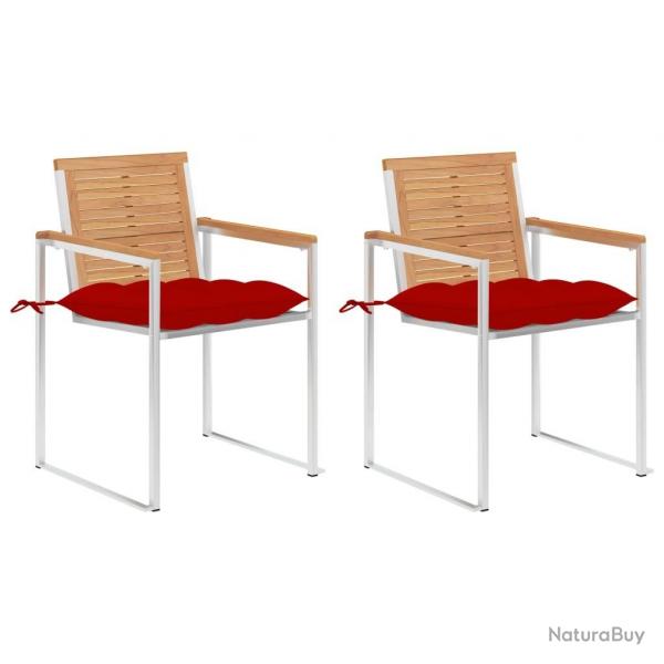 Chaises de jardin avec coussins lot de 2 Teck solide et acier