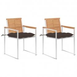 Chaises de jardin avec coussins lot de 2 Teck solide et acier