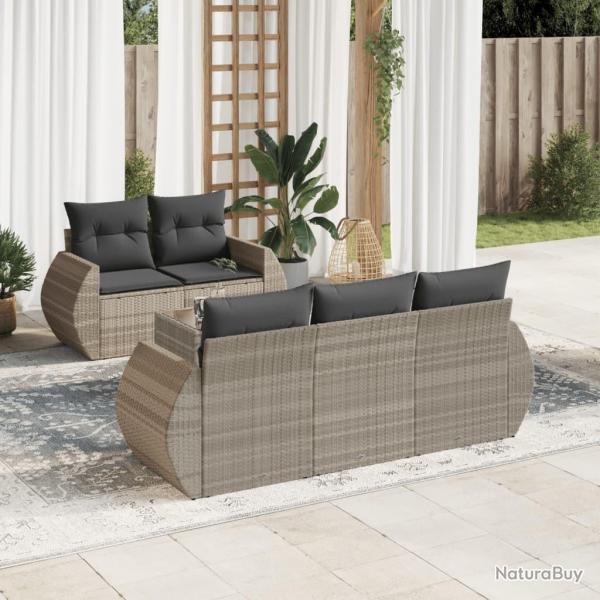 Salon de jardin 6 pcs avec coussins gris clair rsine tresse