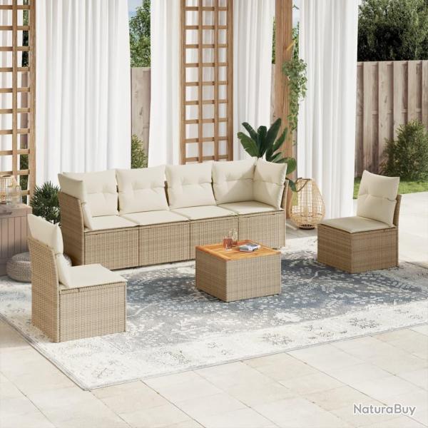 Salon de jardin avec coussins 7 pcs beige rsine tresse