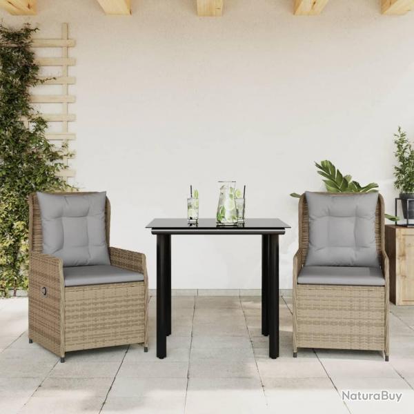 Ensemble  manger de jardin et coussins 3 pcs Beige poly rotin