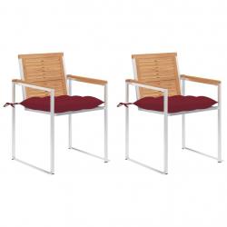 Chaises de jardin avec coussins lot de 2 Teck solide et acier