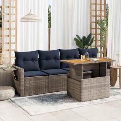 Salon de jardin 5 pcs avec coussins gris résine tressée