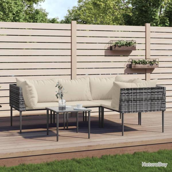 Salon de jardin 5 pcs avec coussins Gris Rsine tresse