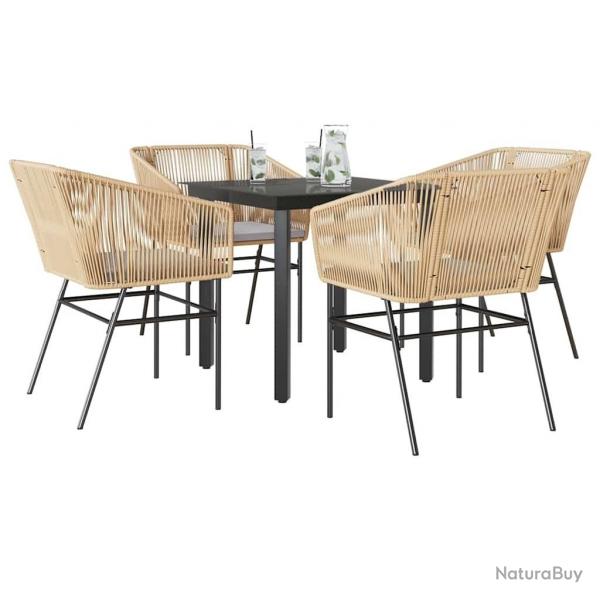 Ensemble  manger jardin coussins 5pcs marron poly rotin verre